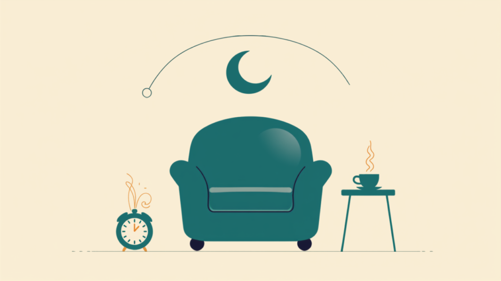 Minimalist teal illustration of a cozy evening wind-down scene