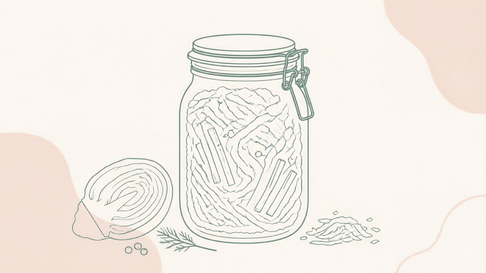 Minimalist line-art illustration of a jar of fermented vegetables, sauerkraut-style